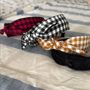 Stylish Gingham Headband Set - Black, Red, Gold